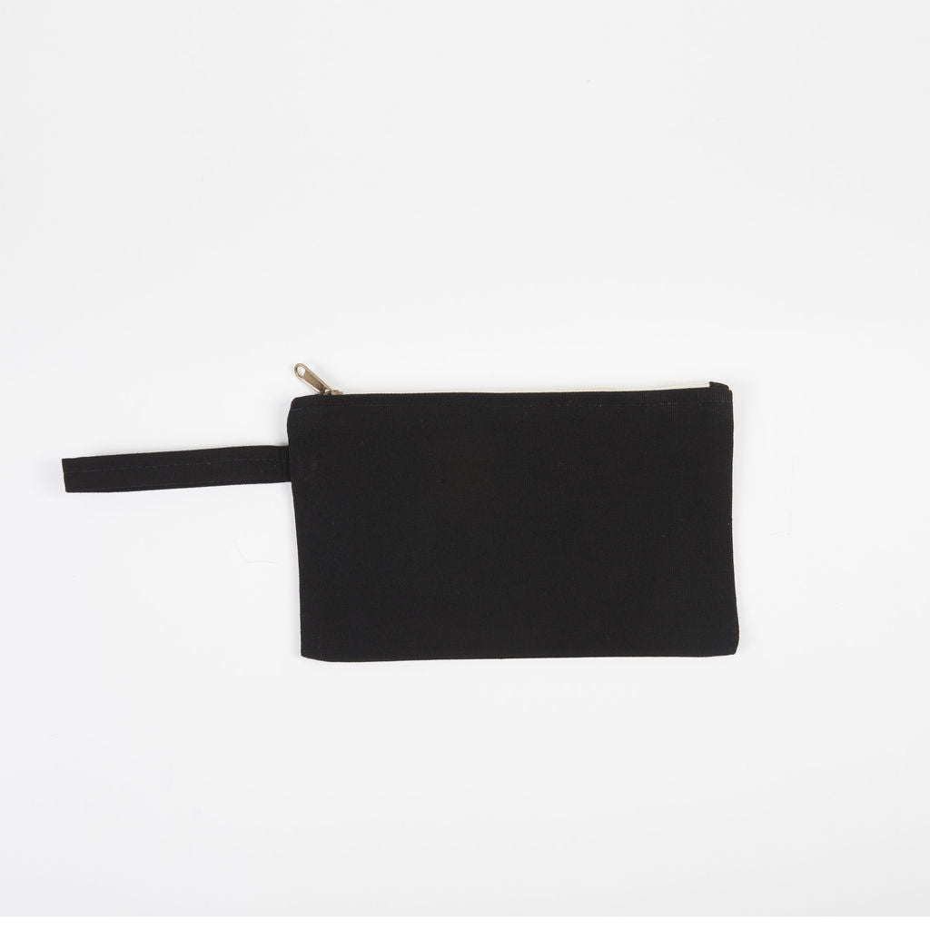 black personalized canvas clutch