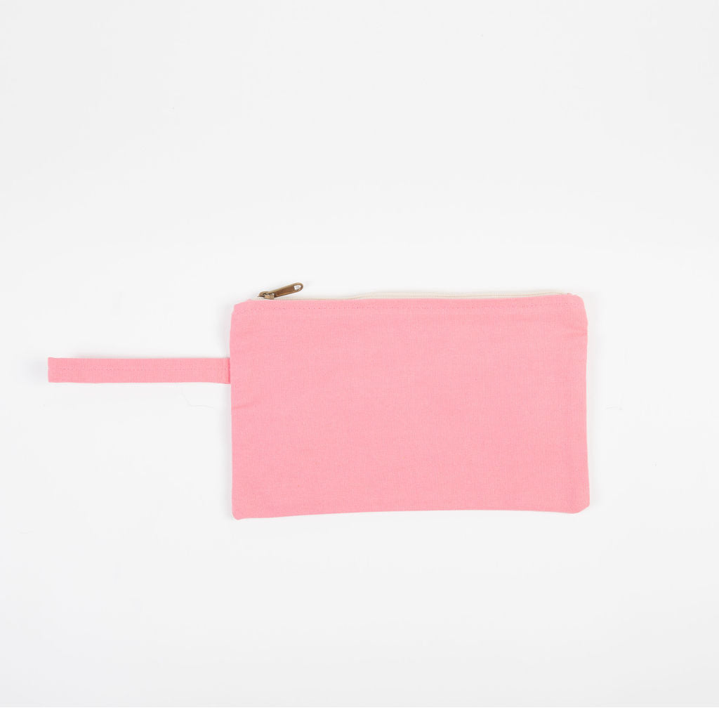 pink personalized canvas clutch
