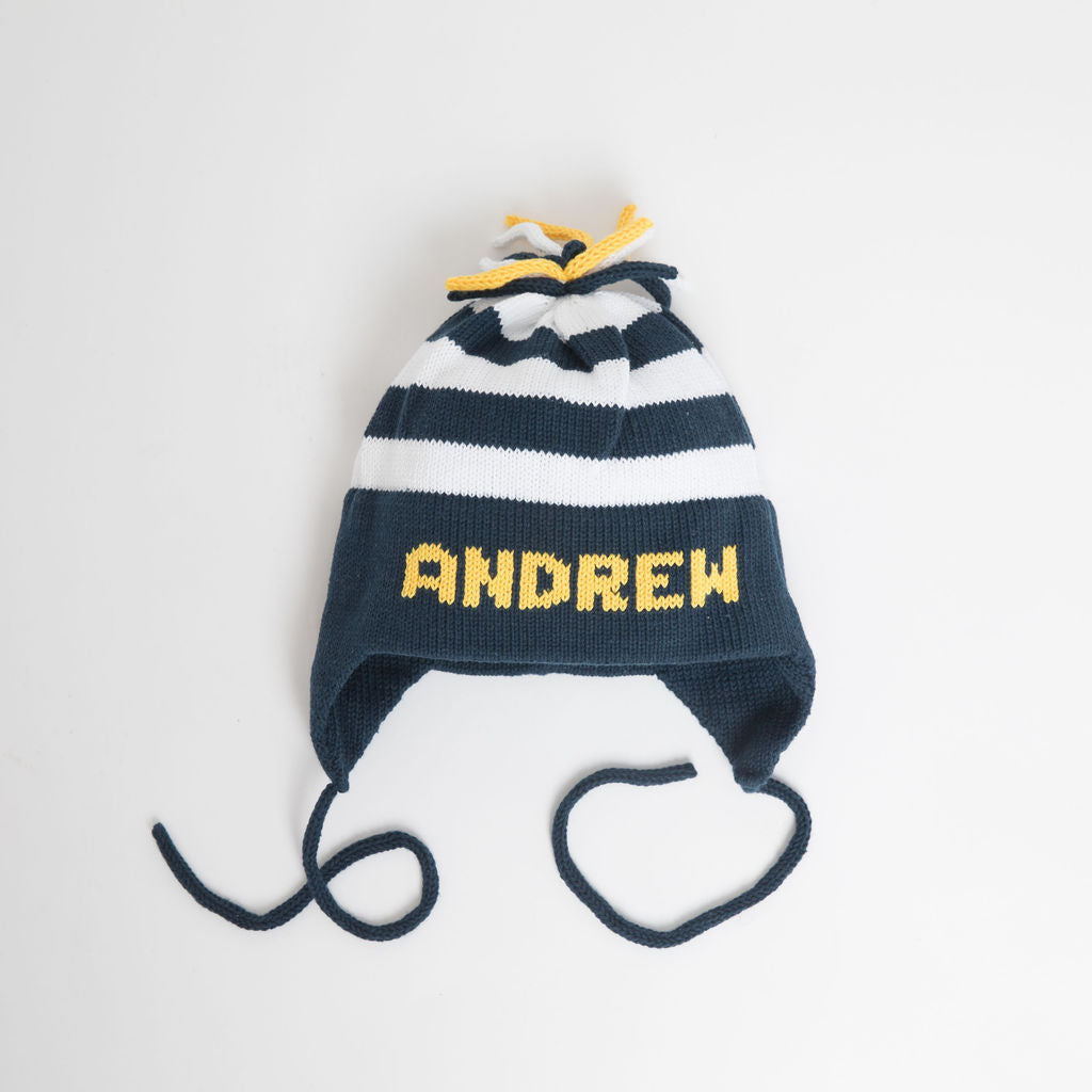 personalized stripe knit hat for him