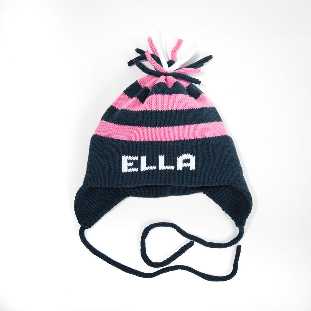 personalized stripe knit hat for toddlers