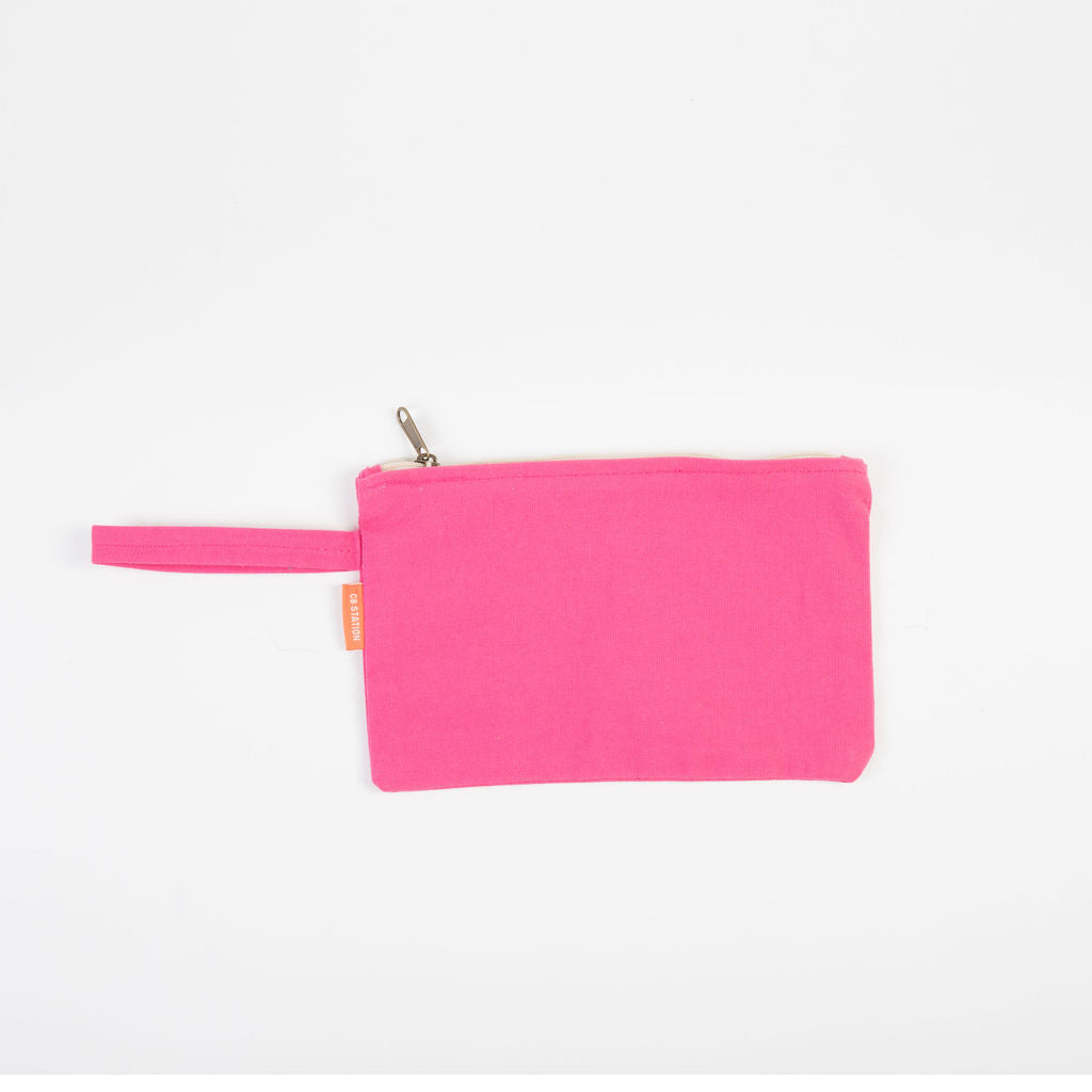 pink personalized canvas clutch